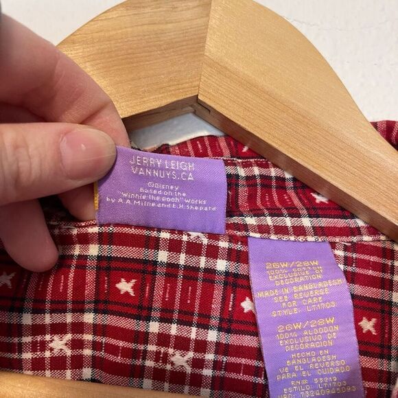 Vintage Pooh Disney Jerry Leigh Gingham Embroidered Button Down Shirt Size 26W/2 - Picture 3 of 10